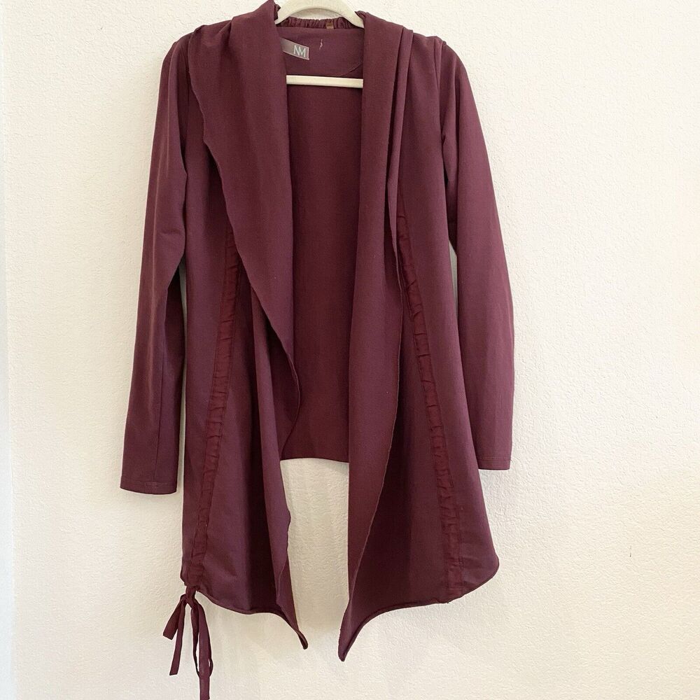 NM Neiman Marcus Drape‎ Front Cardigan Burgundy Maroon Cotton Blend Small